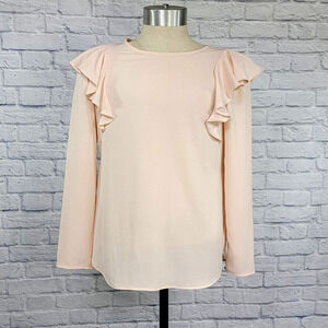 Kut from the Kloth Maki Blouse Pink Ruffle Long Sleeve Coquette Women's Small